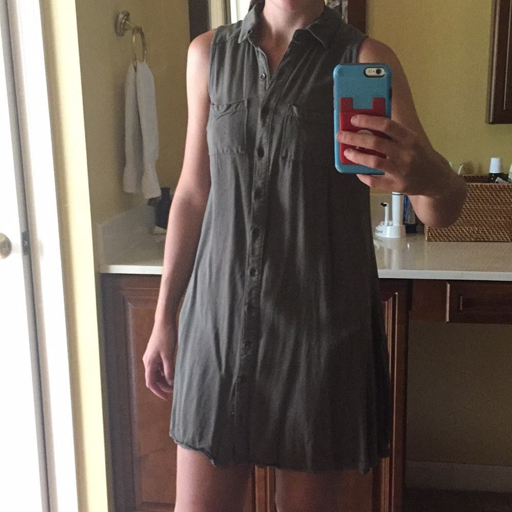 Strapless olive green dress